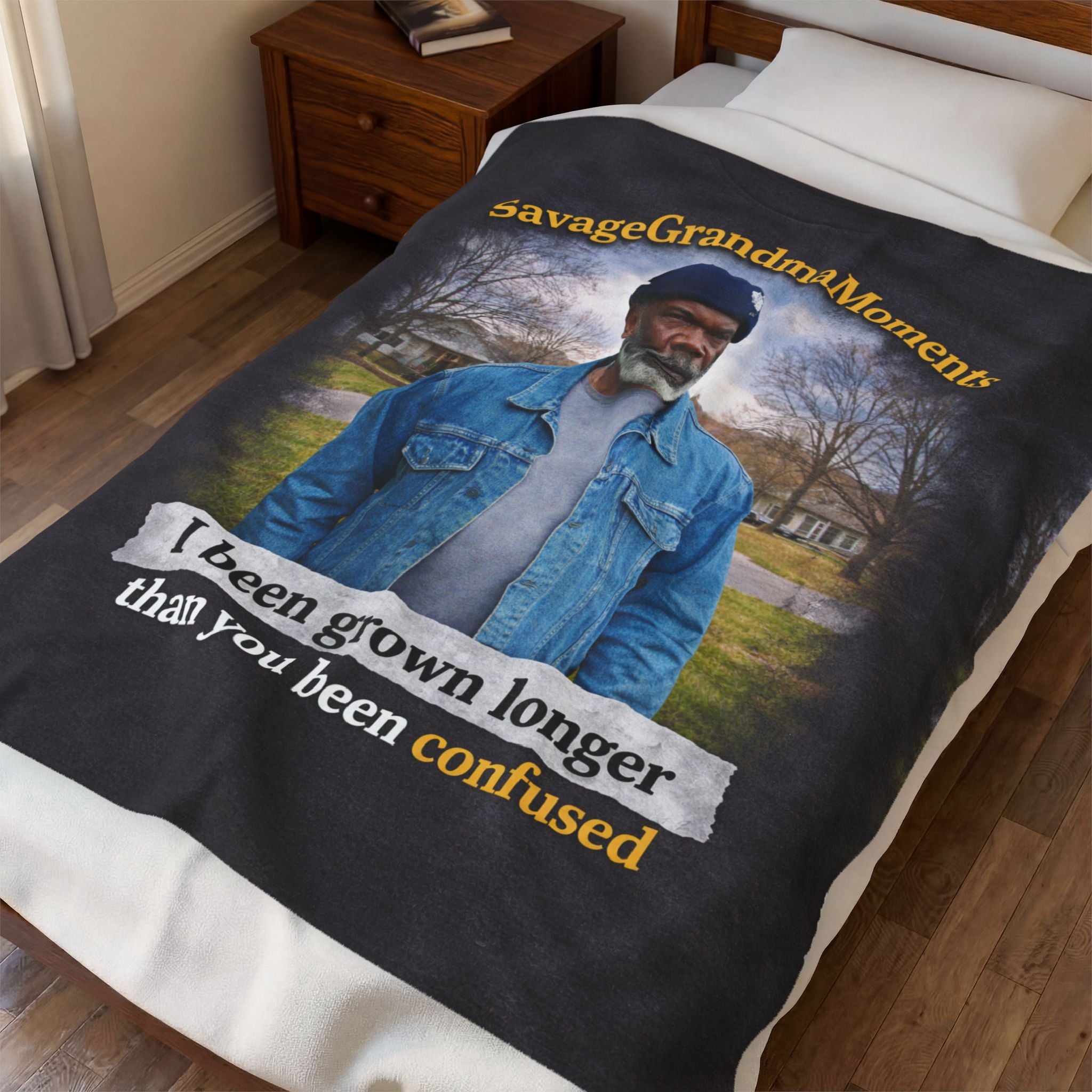 Velveteen Plush Blanket - "SavageGrandmaMoments" Quote Throw (I been grown longer than you been confused)